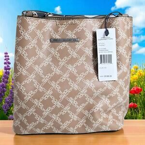 French Connection ADINA Monogram Bucket Shoulder Bag Tan NWT $108 MSRP